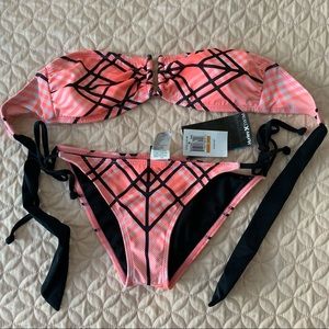 Hurley swim bandeau bikini pink and black